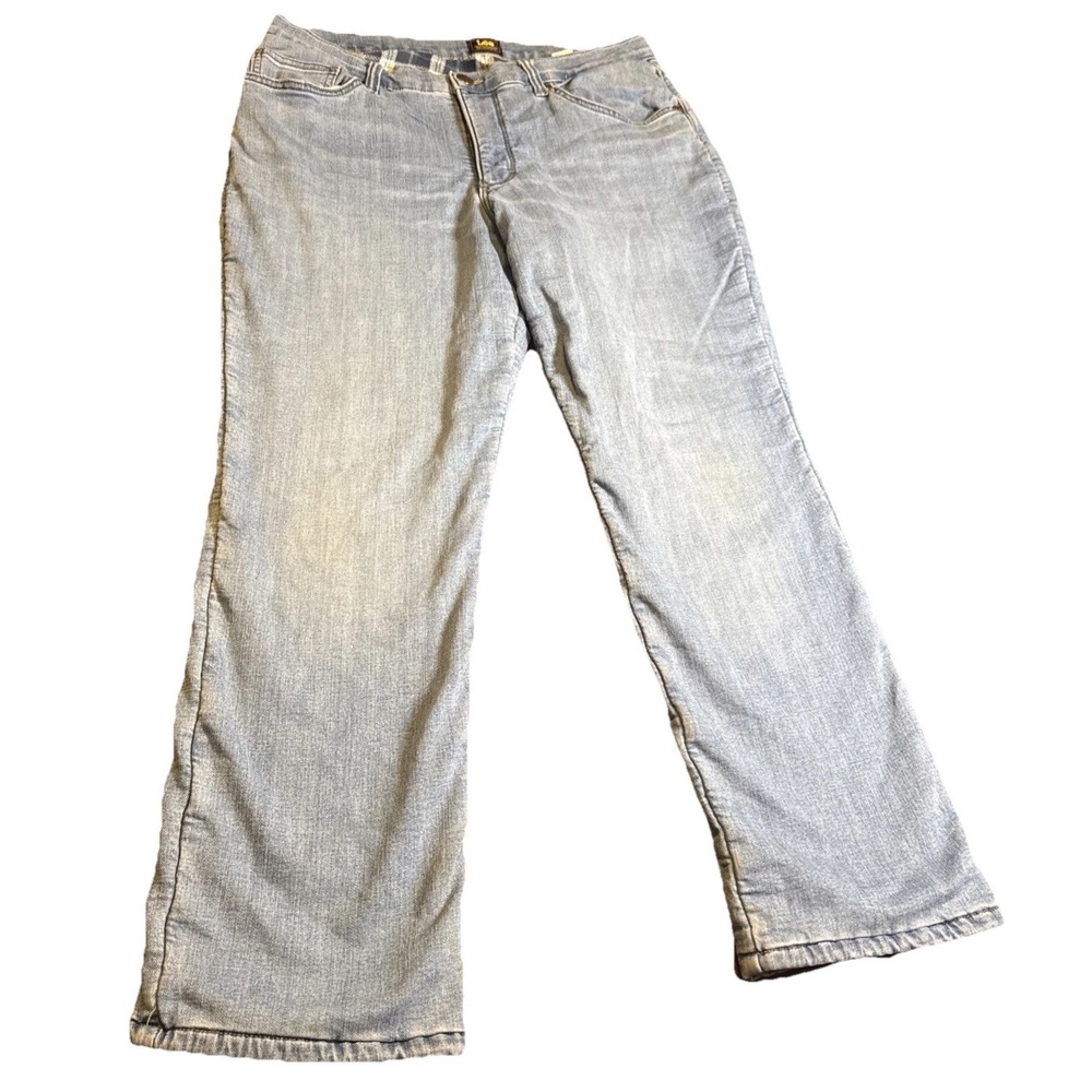 Lee Fleece Lined Jeans Women 14 Short Blue Denim Straight Leg Warm Flannel Lined